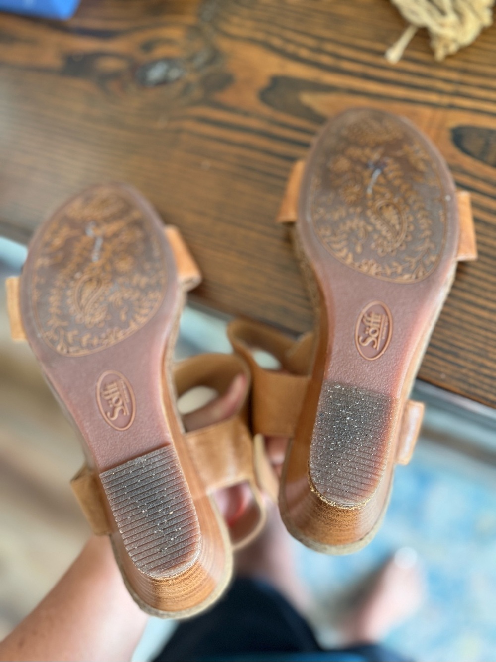 Sofft Tan Leather Wedge Sandals - Picture 10 of 10